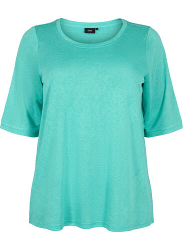 Blouse with 3/4 sleeves, Turquoise, Packshot image number 0