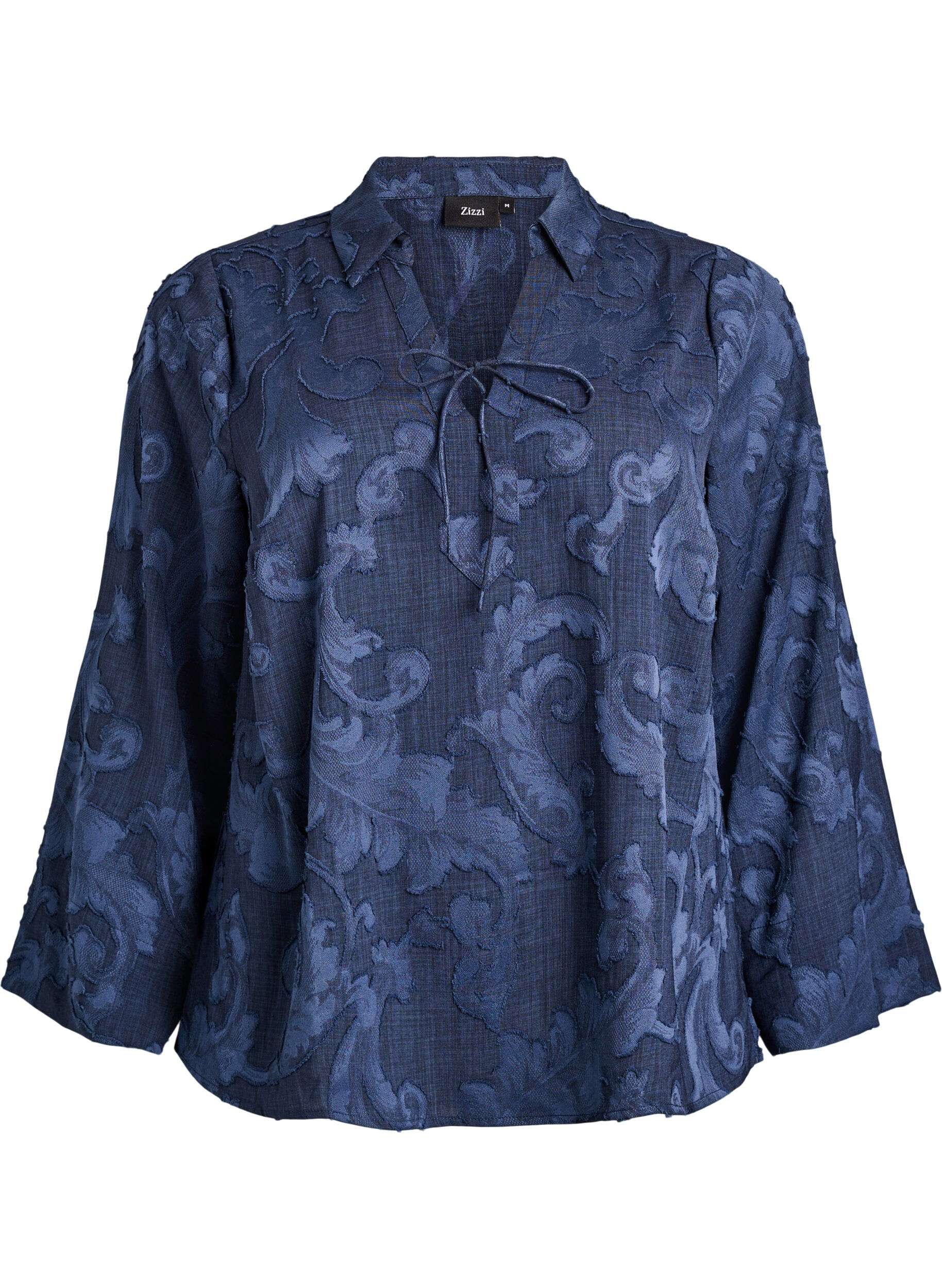 Zizzifashion Blouse with a textured woven pattern and V-neck, Blue, Packshot image number 0