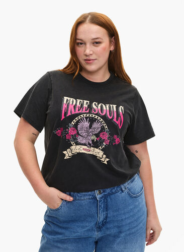 Organic cotton T-shirt with eagle motif, Grey Free Souls, Model image number 0