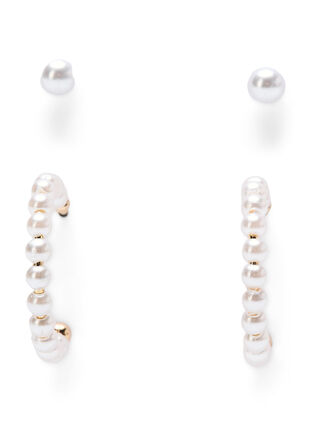 2-pack earrings with pearls, Gold w. Pearl, Packshot image number 2