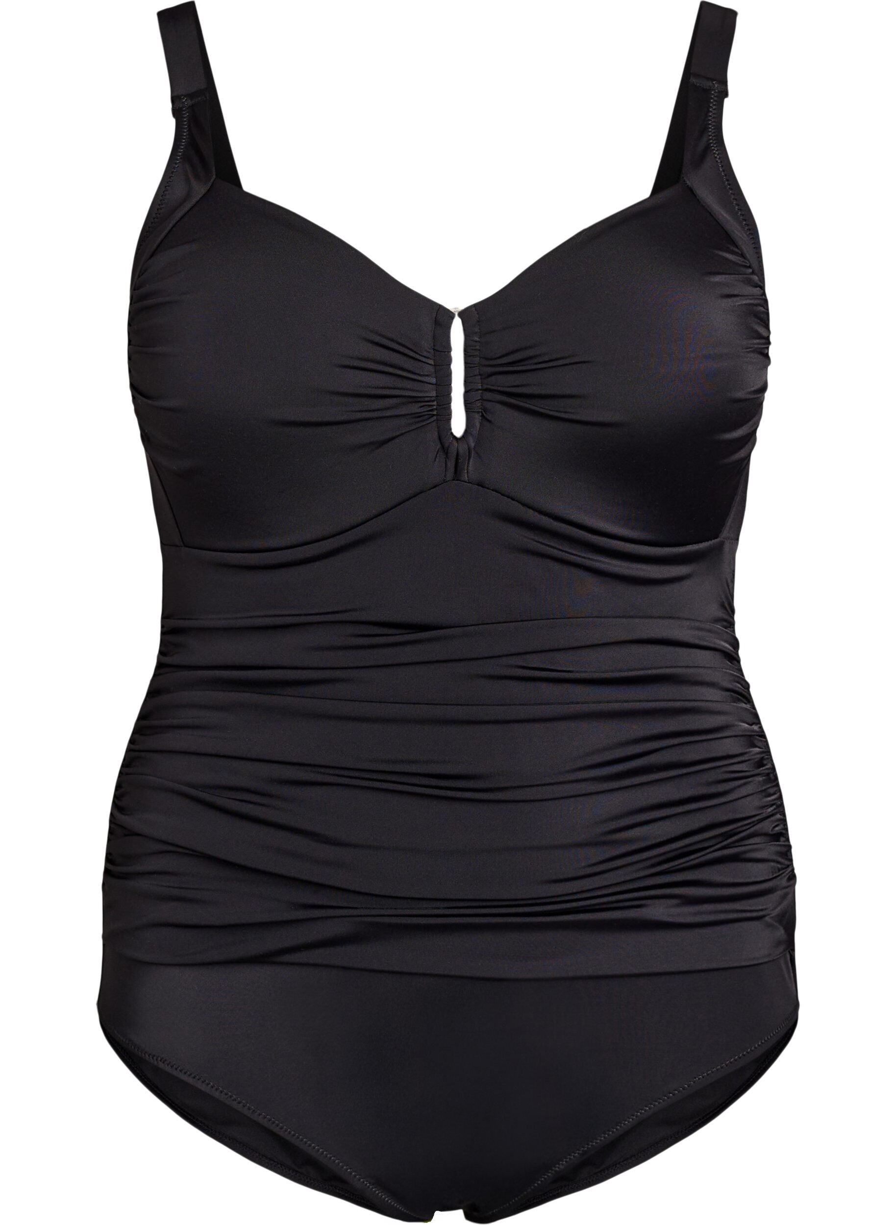 Zizzifashion Swimsuit with ring detail and draping, Black, Packshot image number 0