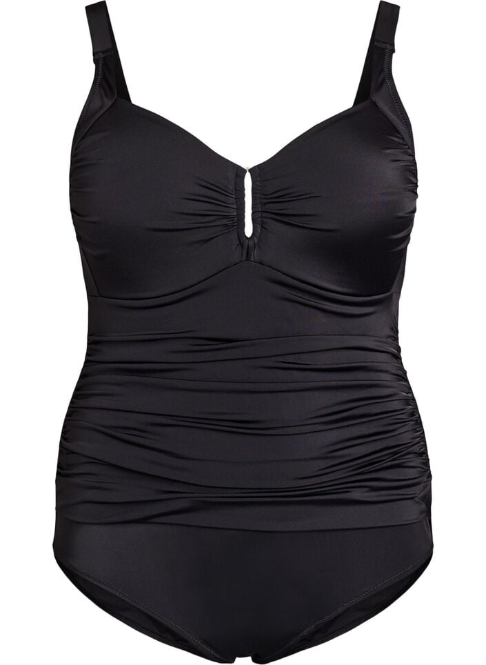 Swimsuit with ring detail and draping, Black, Packshot image number 0