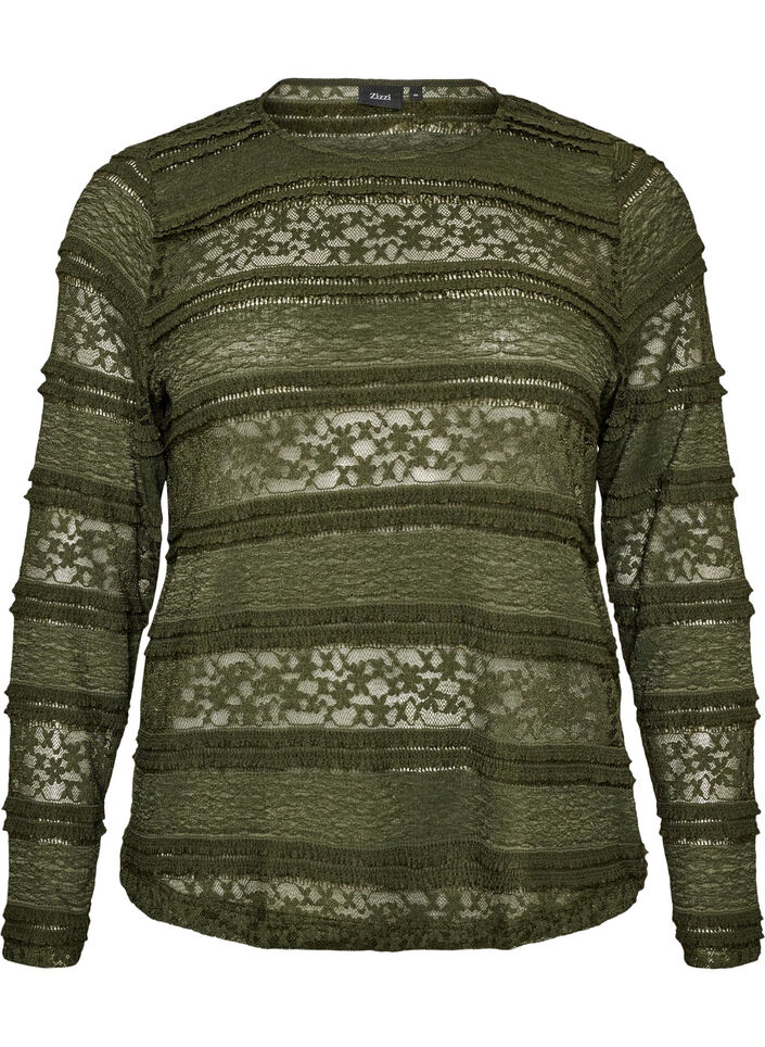 Lace blouse with long sleeves, Green, Packshot image number 0