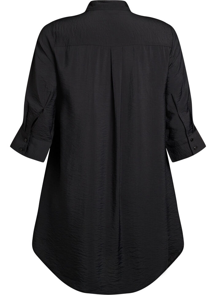 Short dress with collar and chest pocket, Black, Packshot image number 1