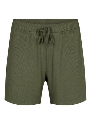 Loose-fitting viscose shorts with ribbing, Thyme, Packshot image number 0