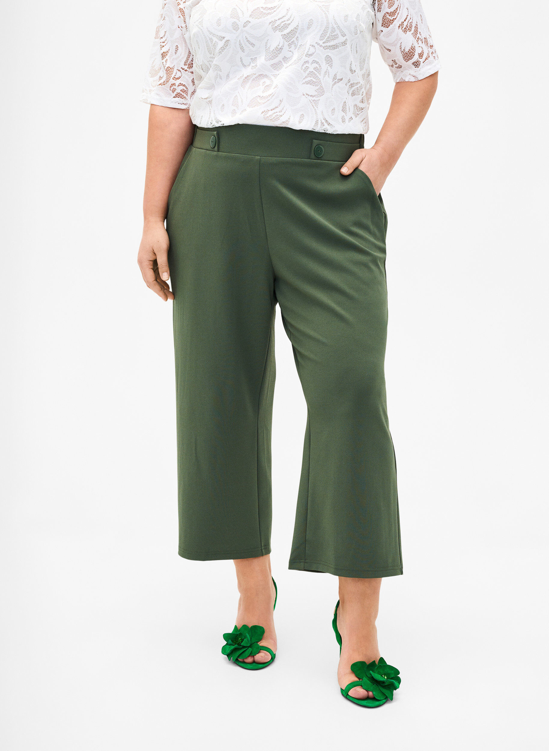 Zizzifashion7/8 pants with loose fit, Green, Model image number 2