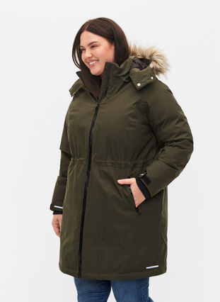 Waterproof winter jacket with detachable hood, Forest Night, Model image number 0