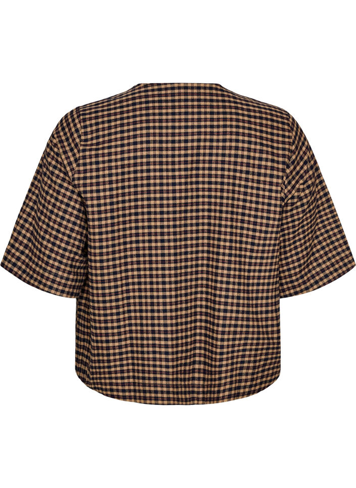 Checked blouse with chest pockets, Brown, Packshot image number 1