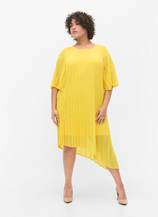 A-line dress with 2/4 sleeves, Primrose Yellow, Model image number 2
