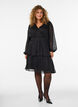 Knee-length dress with sheer stripes and wrap effect, Black, Model image number 1