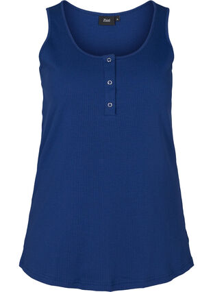 Top with a round neck in ribbed fabric, Twilight Blue, Packshot image number 0