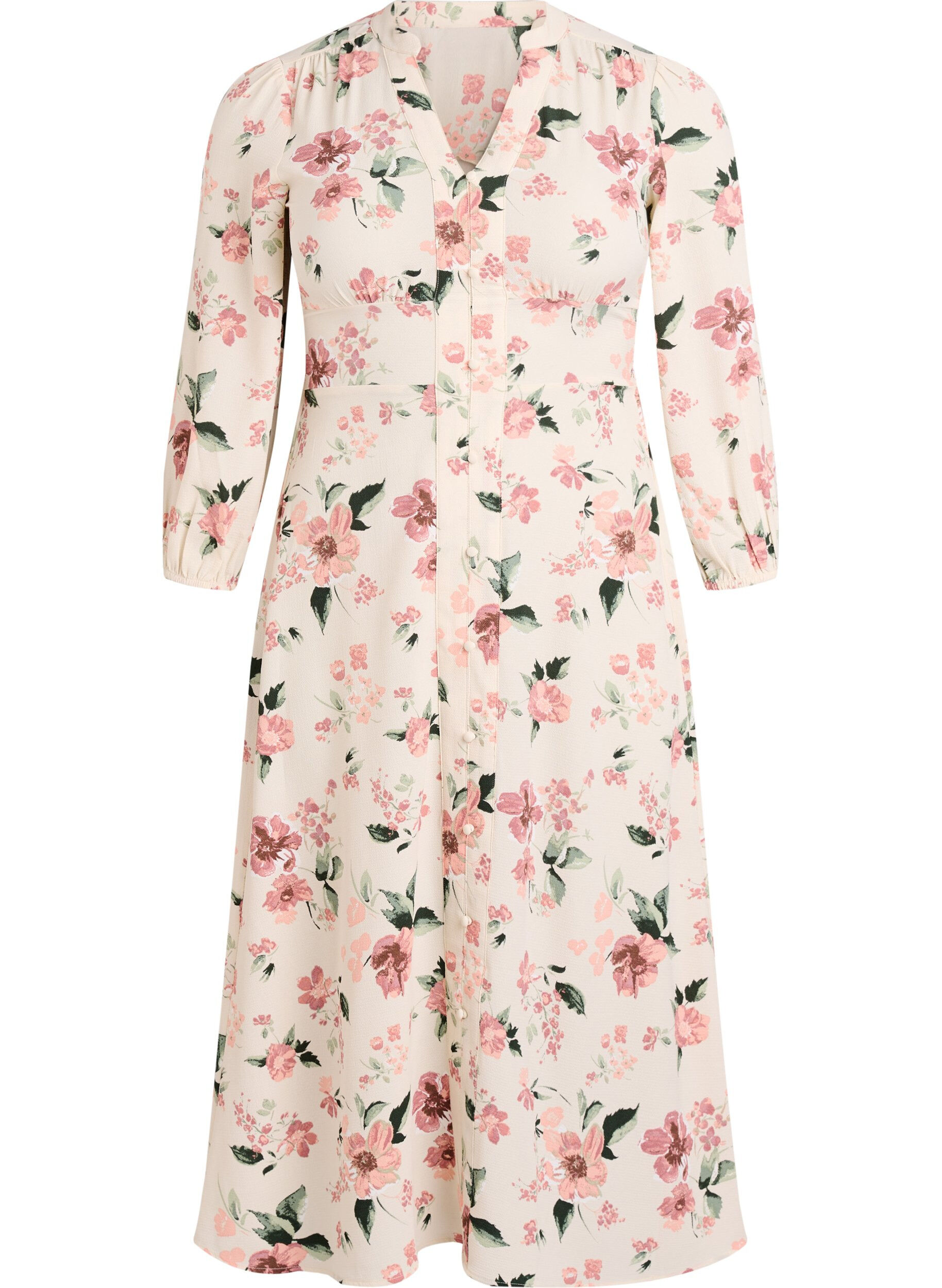 Midi dress with smock and decorative buttons