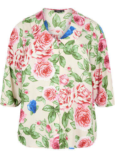 Floral shirt with 3/4 sleeves, Bright Flower, Packshot image number 0