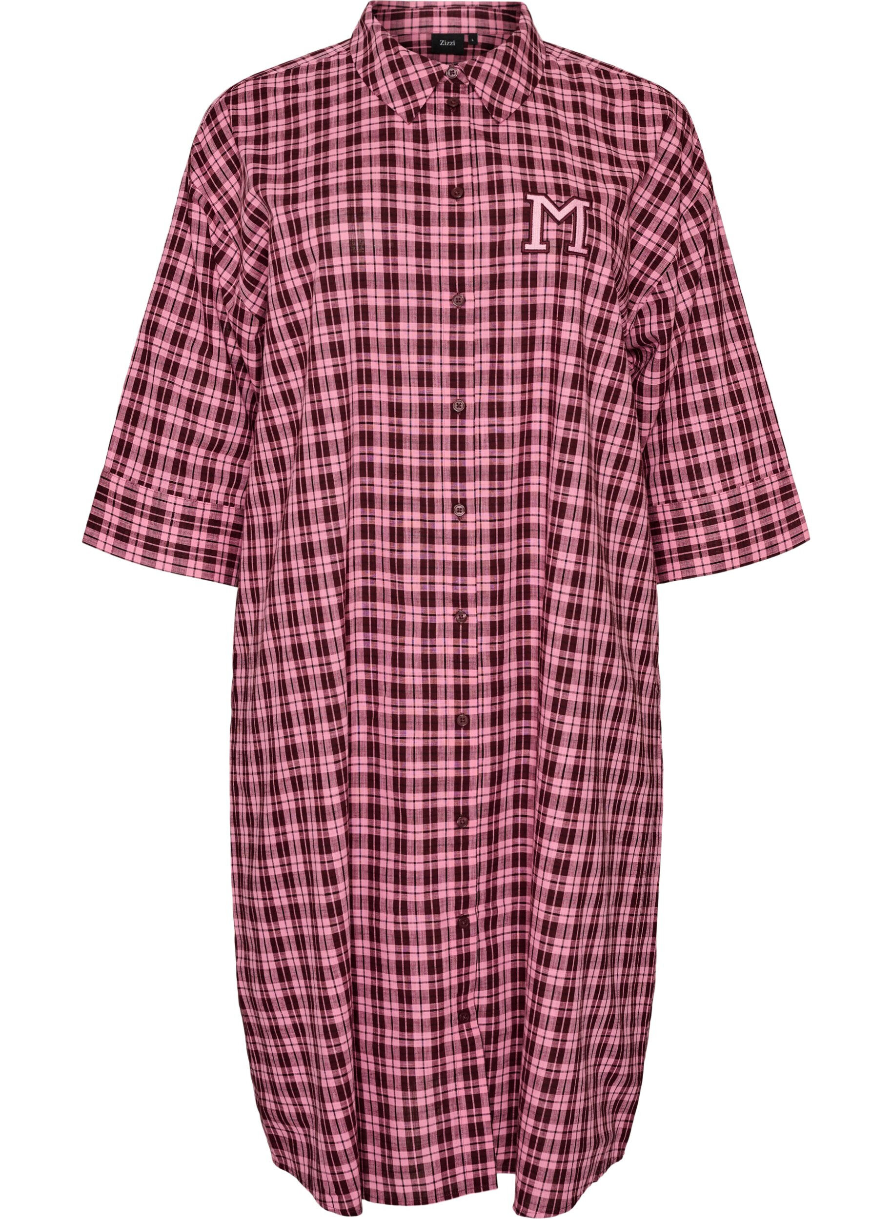 Long checked shirt with 3/4 sleeves