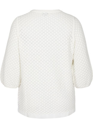 Patterned knitted blouse in organic cotton with 3/4 sleeves, Cloud Dancer, Packshot image number 1