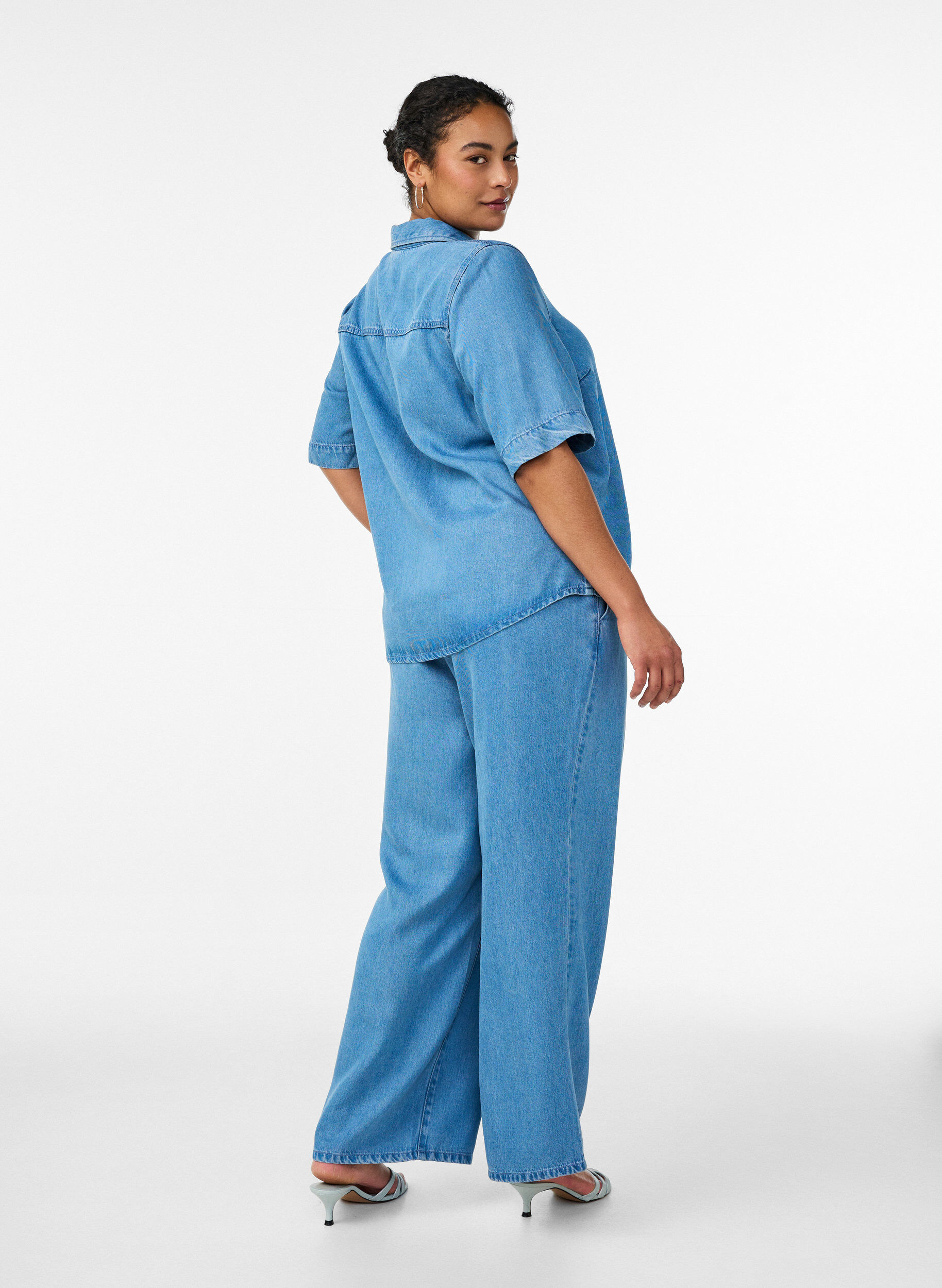 Zizzifashion Wide-leg Lyocell trousers with a denim look, Light Blue, Model image number 1