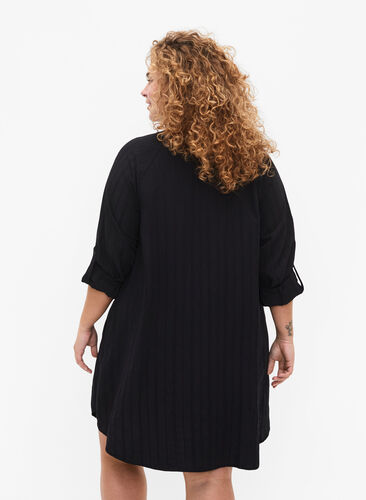 Long viscose shirt with striped structure, Black, Model image number 1