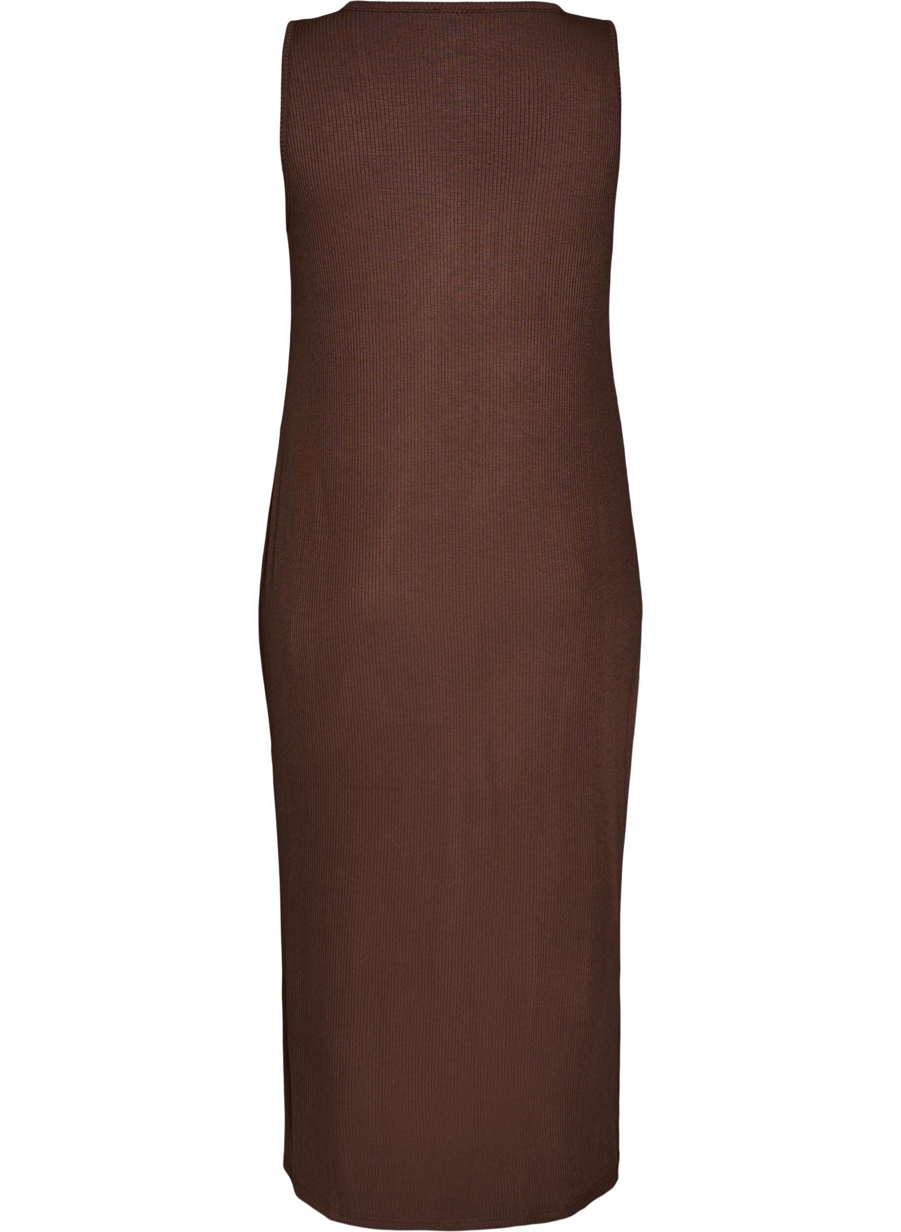 Zizzifashion Sleeveless ribbed dress in viscose, Brown, Packshot image number 1