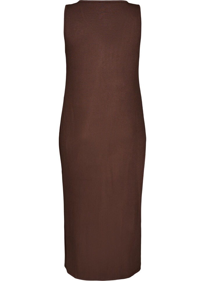 Sleeveless ribbed dress in viscose, Brown, Packshot image number 1