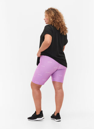 Workout shorts with print, A.Violet w. Text, Model image number 1