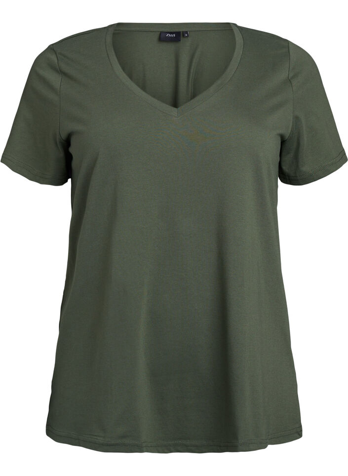 Short-sleeved t-shirt with v-neck, Green, Packshot image number 0