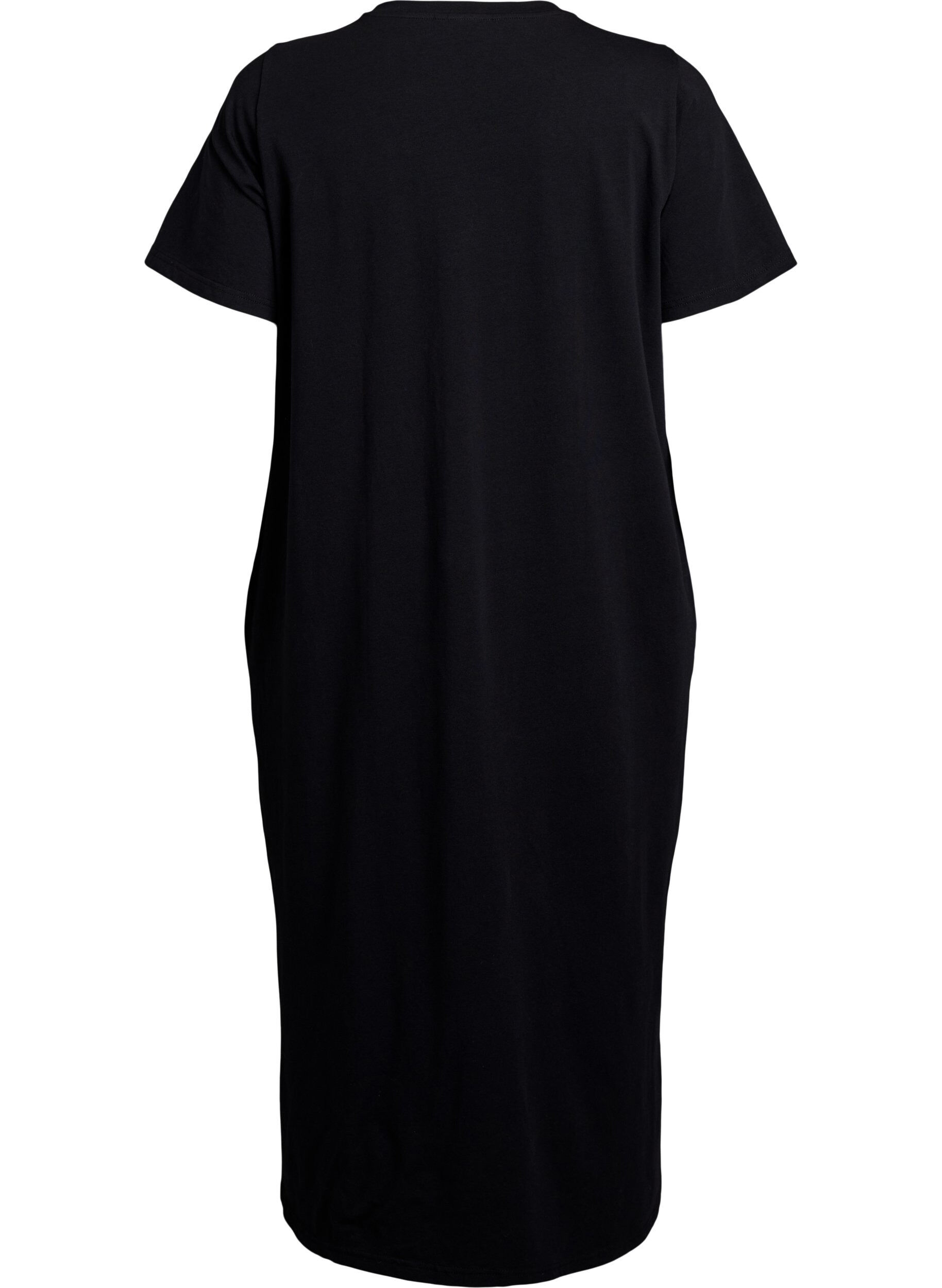 ZizzifashionMidi T-shirt dress with a V-neck, Black, Packshot image number 1