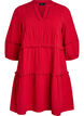 3/4 sleeve cotton dress with ruffles, Red, Packshot image number 0