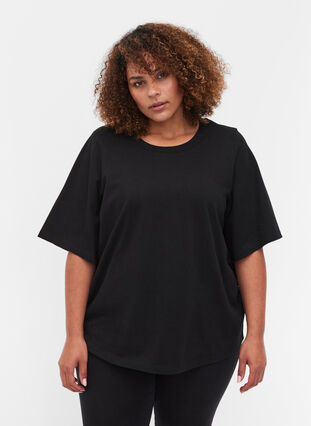 Cotton top with wide, 2/4-length sleeves, Black, Model image number 0