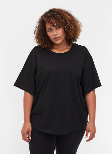 Cotton top with wide, 2/4-length sleeves, Black, Model image number 0