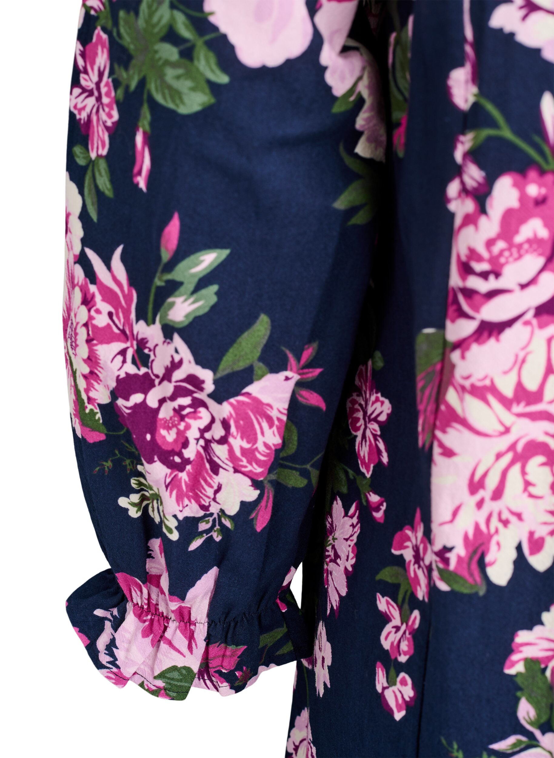 Zizzifashion Short cotton dress with V-neck and long sleeves, Blue, Packshot image number 3