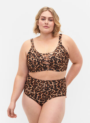 High waisted leopard print bikini bottom, Leopard Print, Model image number 0