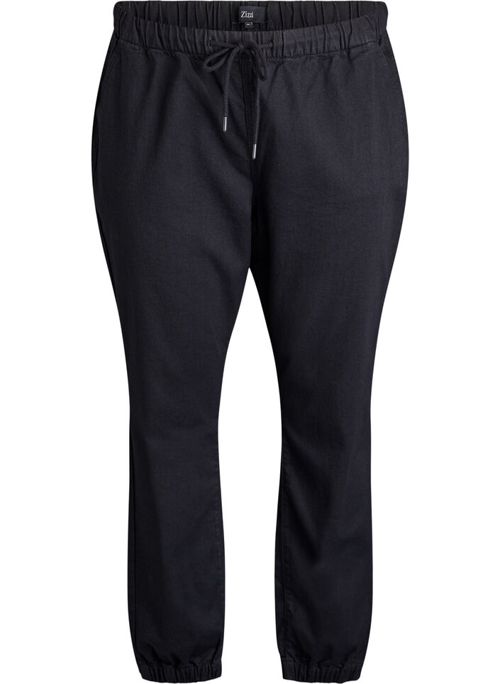 Denim joggers with pockets, Black, Packshot image number 0