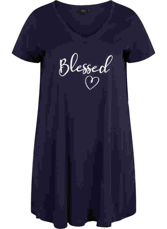 Short-sleeved cotton nightdress with print, Night Sky  Blessed, Packshot image number 0