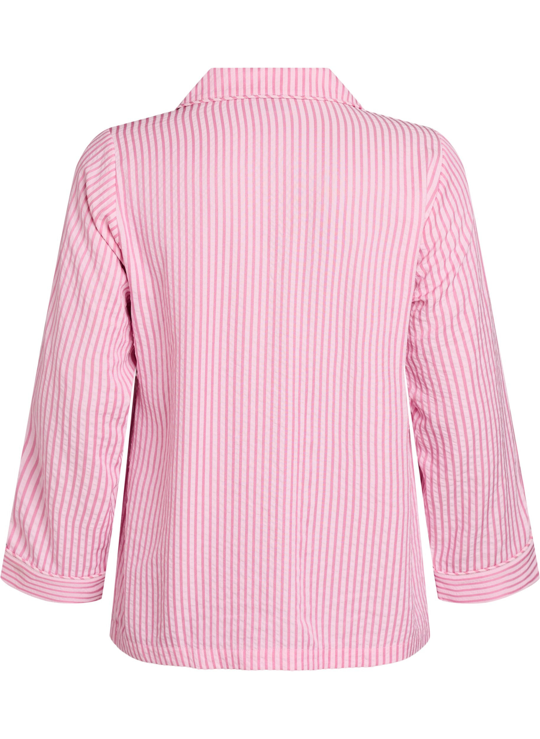 Zizzifashion Seersucker pyjama shirt with long sleeves, Pink, Packshot image number 1