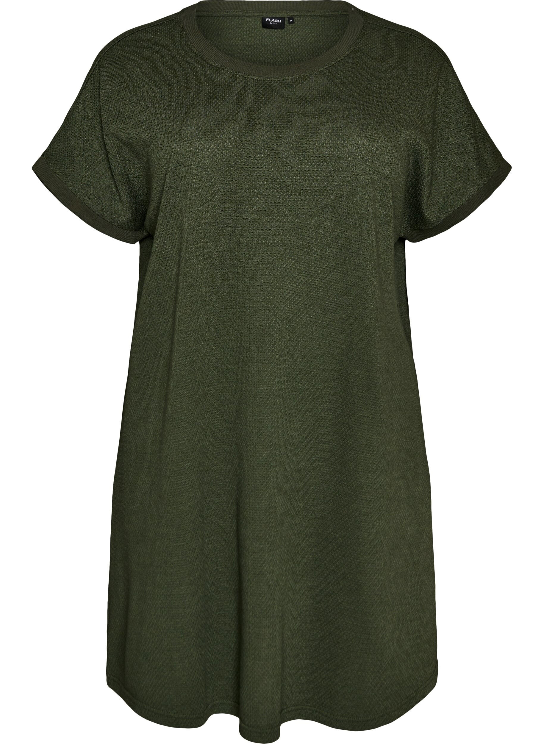 Zizzifashion Short textured jersey dress with a round neck, Green, Packshot image number 0