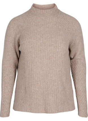 High-neck knitted jumper with rib details, Simply Taupe Mel., Packshot image number 0