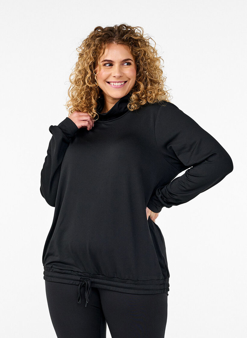 High-neck workout top, Black, Image image number 0