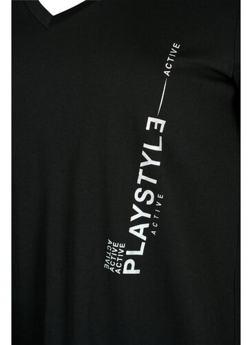 Cotton exercise t-shirt with print, Black w. Playstyle, Packshot image number 3