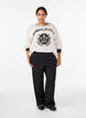 Sweatshirt in structured jersey with front print, Beige, Model image number 1