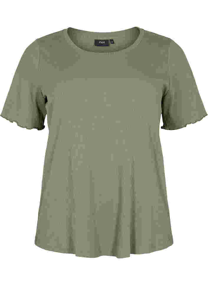 Short-sleeved t-shirt in ribbed fabric, Dusty Olive, Packshot image number 0