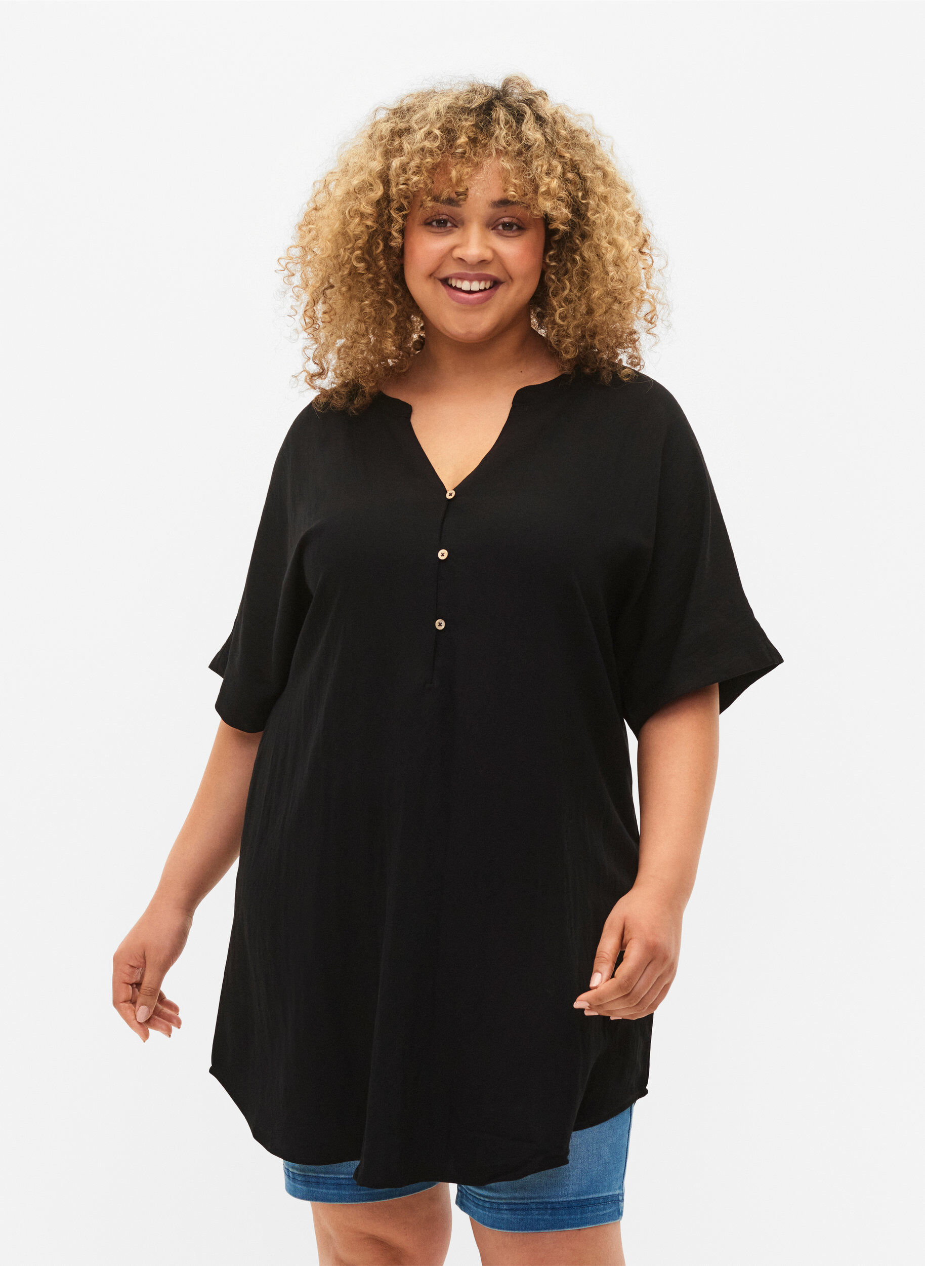Zizzifashion Short-sleeved viscose tunic, Black, Model image number 0
