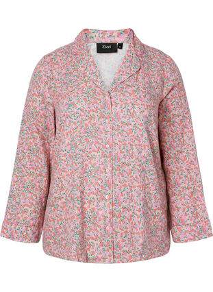 Cotton pyjama top with floral print, Powder Pink, Packshot image number 0