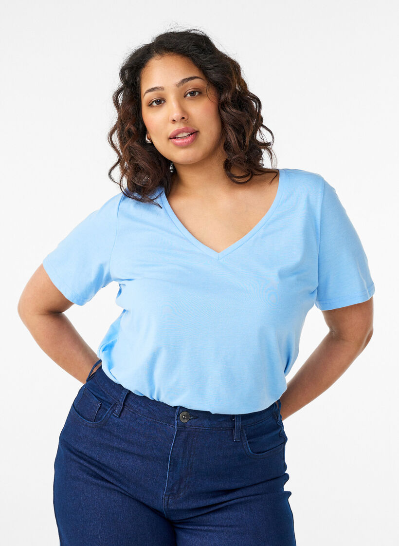 V-neck T-shirt, Blue, Model image number 0
