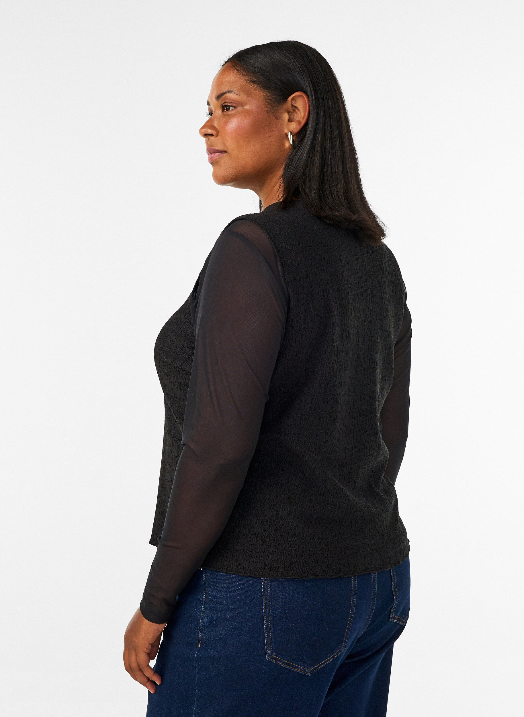 ZizzifashionSleeveless top with a wavy texture and button fastening, Black, Model image number 2