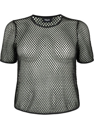 Mesh blouse with short sleeves, Black, Packshot image number 0