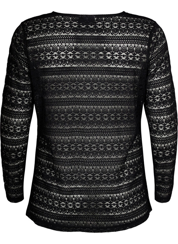 V-neck lace blouse with lining, Black, Packshot image number 1