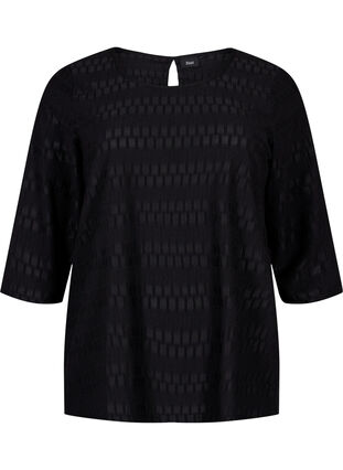 Patterned top with 3/4 sleeves, Black, Packshot image number 0