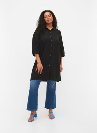 	 Long shirt with 3/4 sleeves in lyocell (TENCEL™), Black, Model image number 2