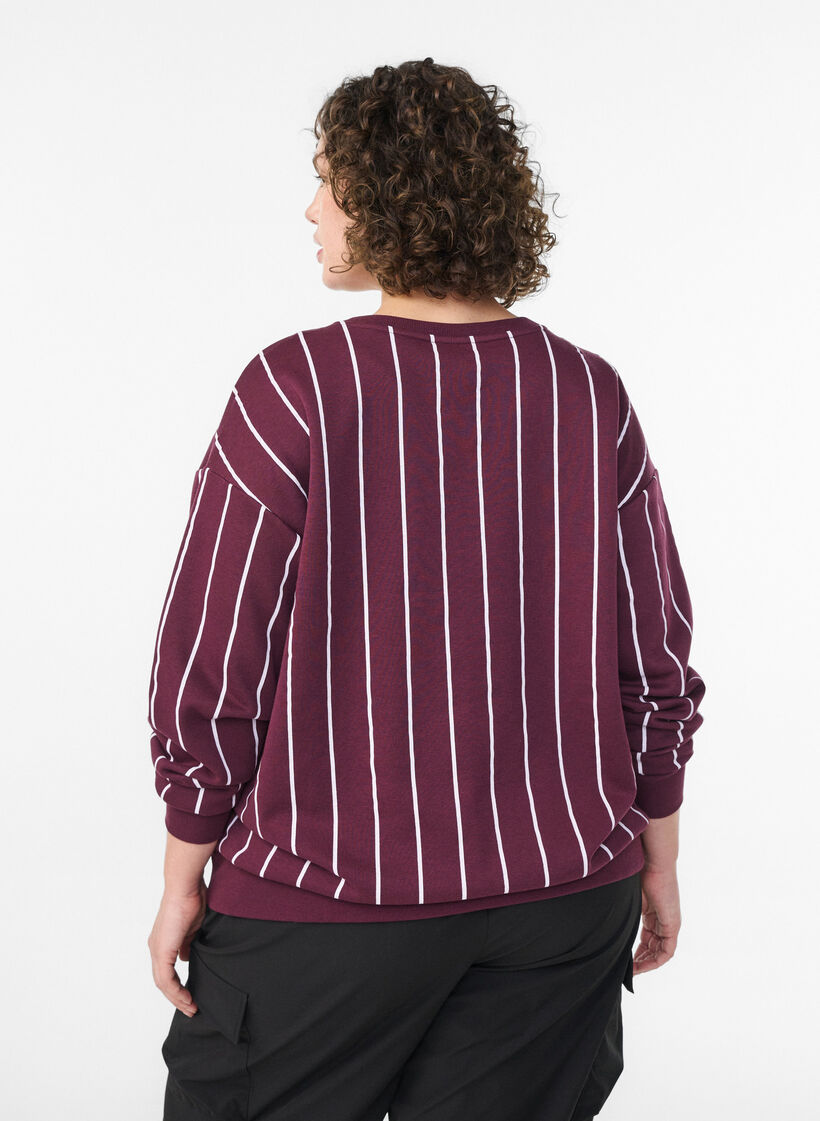 Striped sweatshirt with text print, Red, Model image number 2