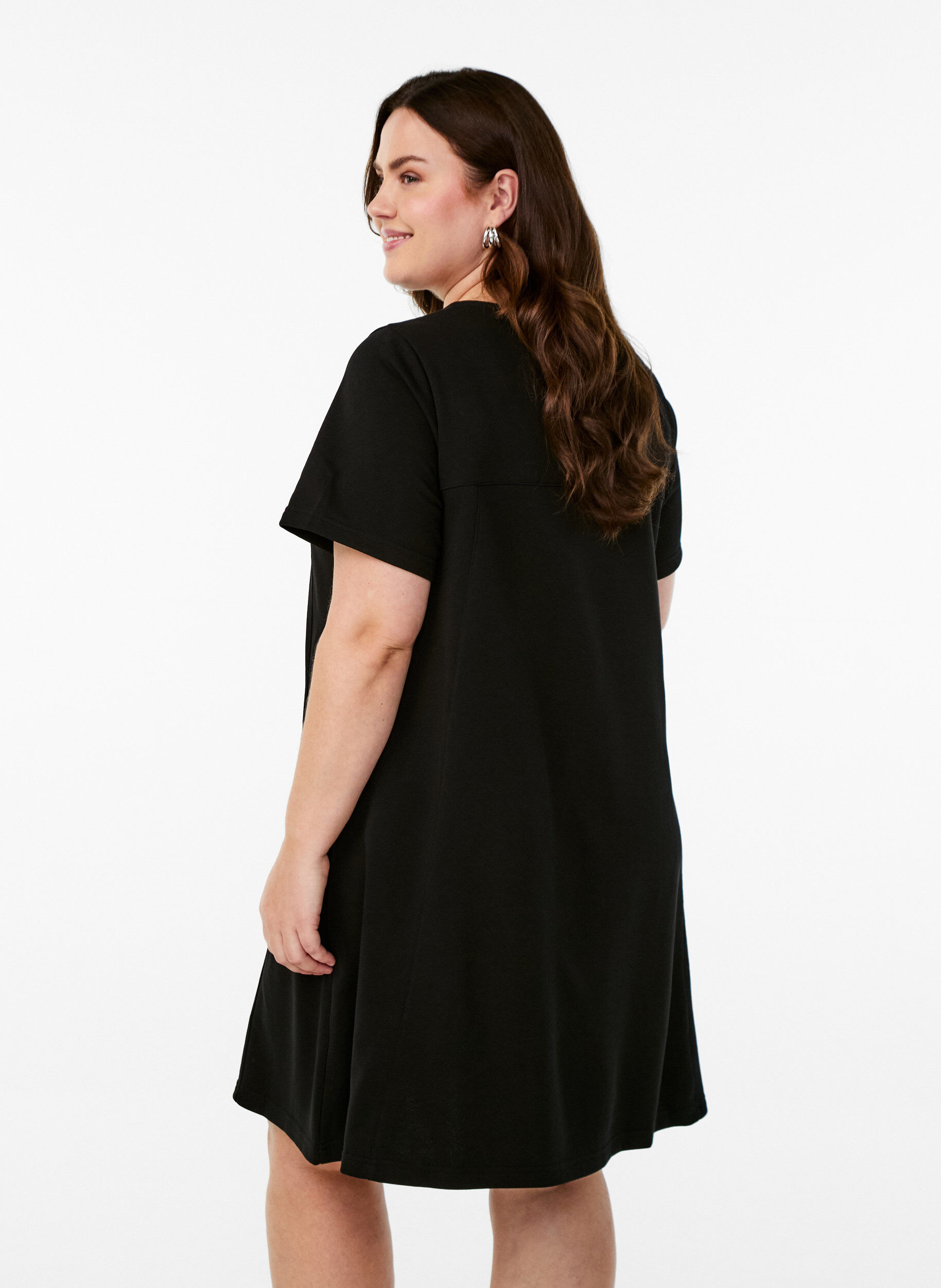 Zizzifashion Jersey dress with short sleeves and pockets, Black, Model image number 2